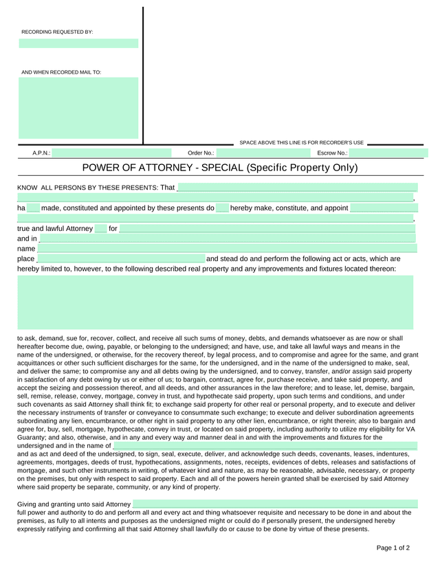 Power Of Attorney   Special (Specific Property Only) screenshot