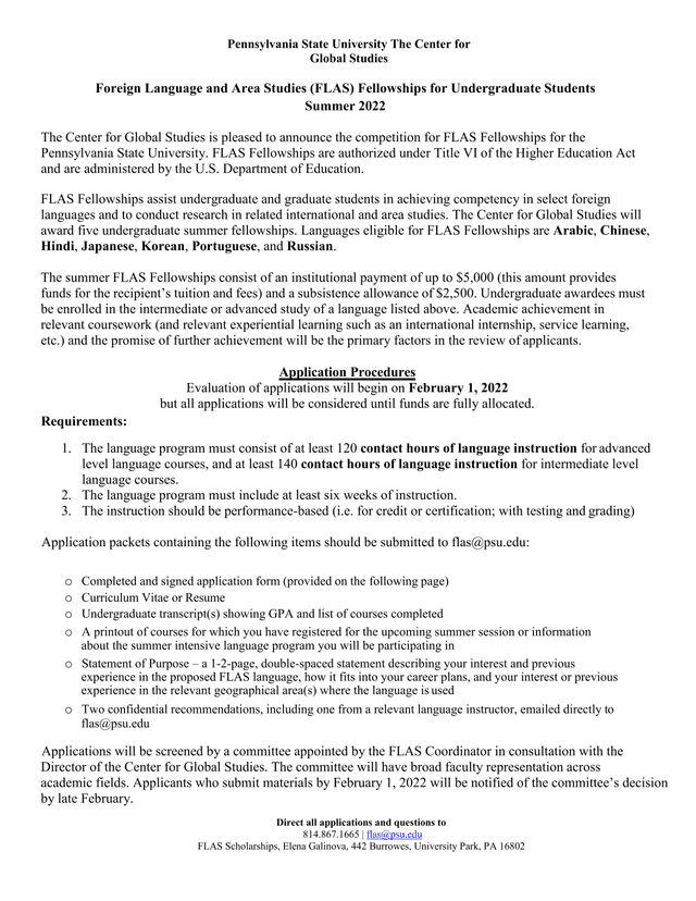 Foreign Language And Area Studies (FLAS) Fellowships For Undergraduate Students screenshot