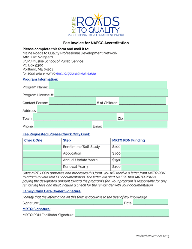 Fee Invoice For NAFCC Accreditation screenshot