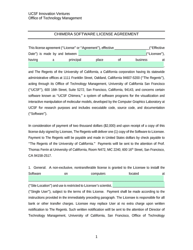 CHIMERA SOFTWARE LICENSE AGREEMENT screenshot