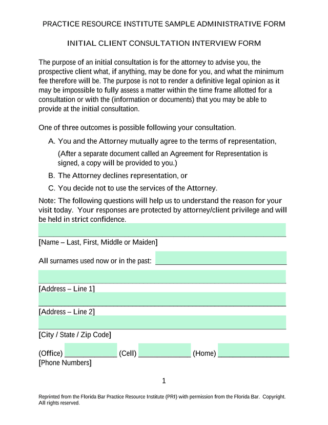 Initial Client Consultation Interview Form screenshot