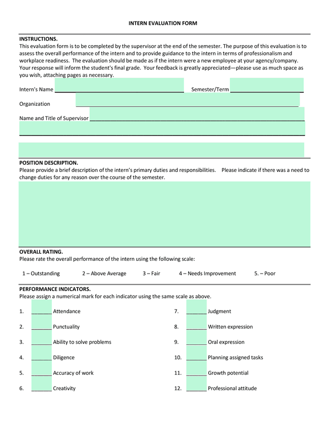 INTERN EVALUATION FORM screenshot