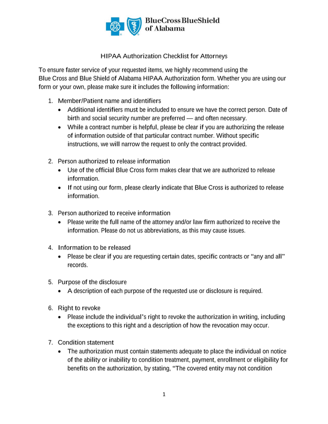 HIPAA Authorization Checklist For Attorneys screenshot