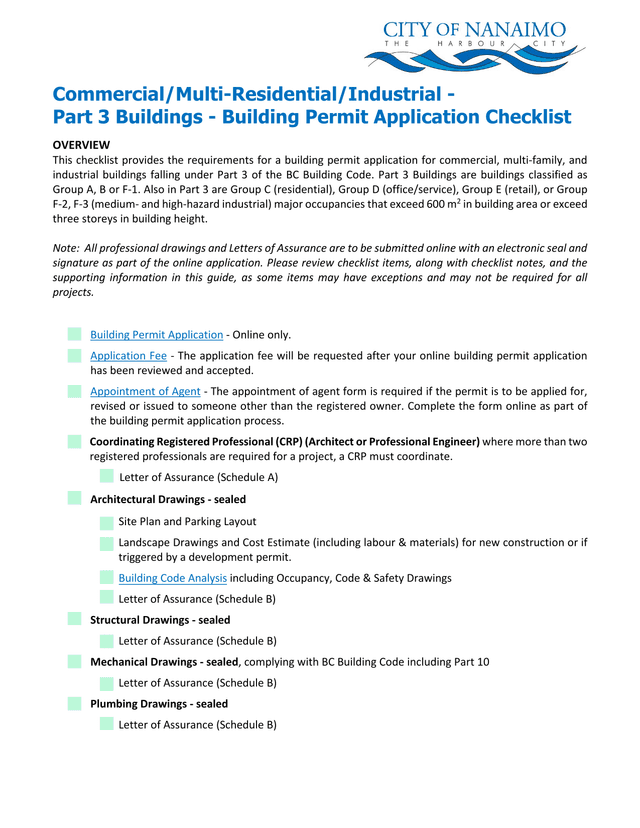 CommercialMulti ResidentialIndustrial   Part 3 Buildings   Building Permit Application Checklist screenshot