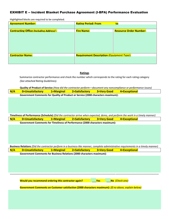Exhibit E    Incident Blanket Purchase Agreement (I BPA) Performance Evaluation screenshot