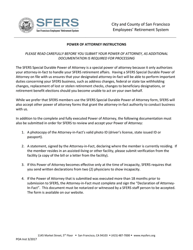 POWER OF ATTORNEY INSTRUCTIONS screenshot