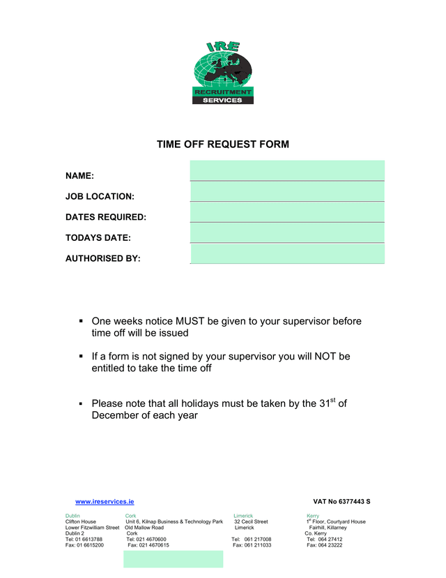TIME OFF REQUEST FORM screenshot