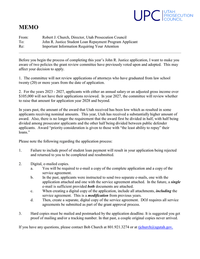 John R. Justice Student Loan Repayment Program Application screenshot