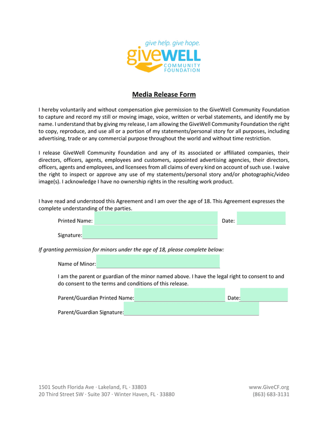 Media Release Form screenshot