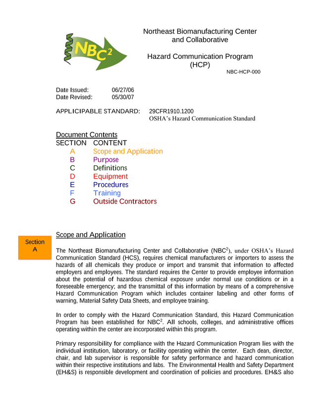 Hazard Communication Program (HCP) screenshot