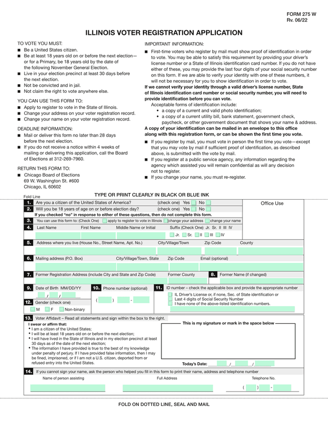 Illinois Voter Registration Application screenshot