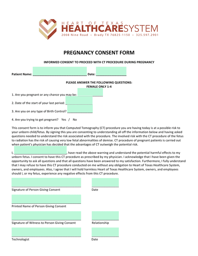 Pregnancy Consent Form screenshot