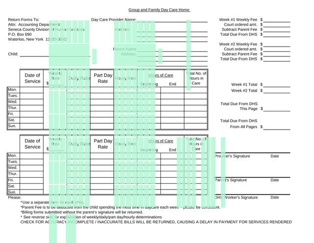 Group And Family Day Care Home Provider Billing Form screenshot