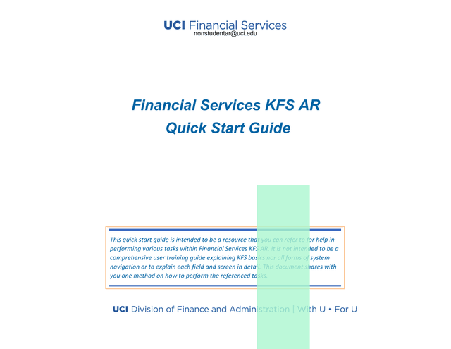 Financial Services KFS AR Quick Start Guide screenshot