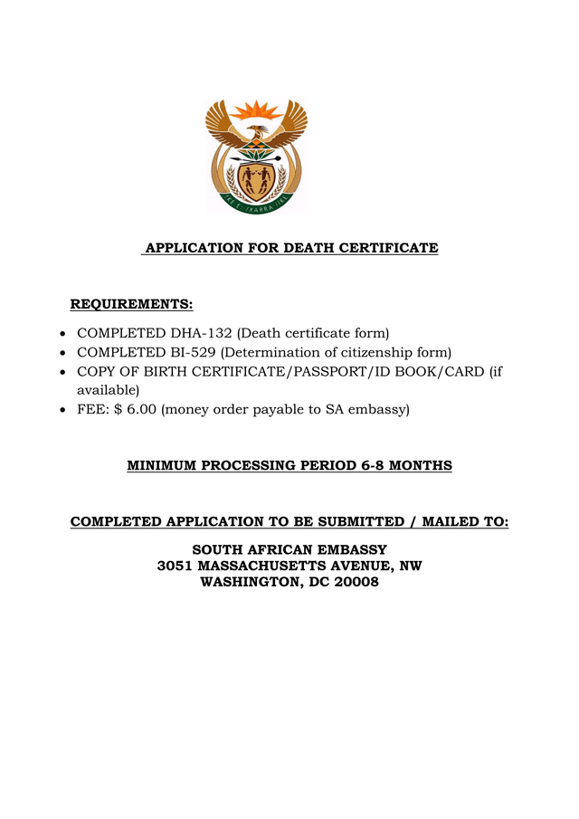 APPLICATION FOR DEATH CERTIFICATE screenshot