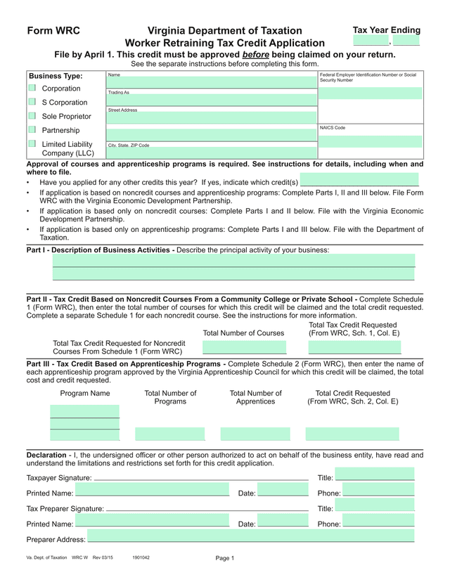 Worker Retraining Tax Credit Application screenshot
