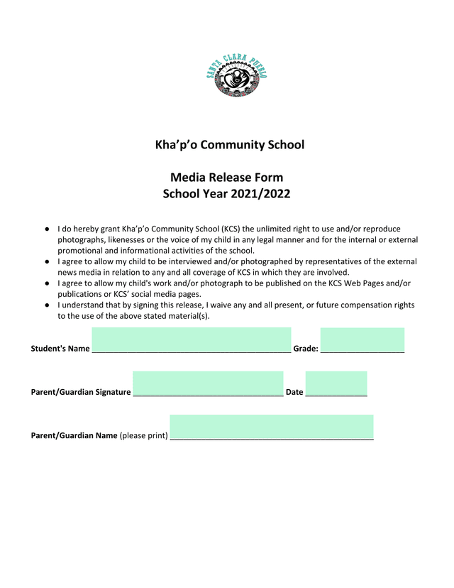 Media Release Form screenshot
