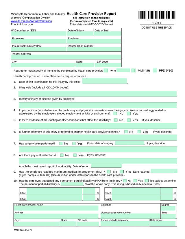 Minnesota Department Of Labor And Industry Health Care Provider Report screenshot