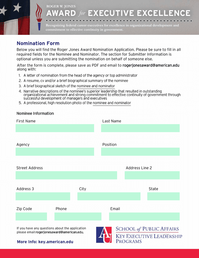 Roger Jones Award Nomination Form screenshot