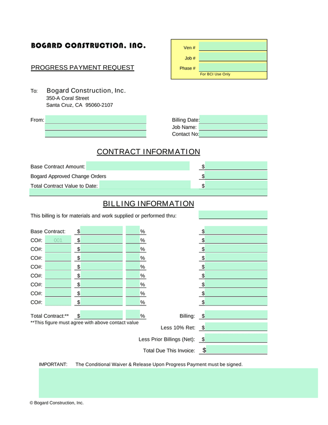 Progress Payment Request screenshot