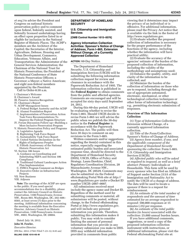 Advisory Council On Historic Preservation Meeting Agenda screenshot