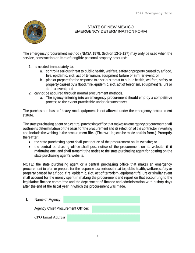 2022 Emergency Form screenshot