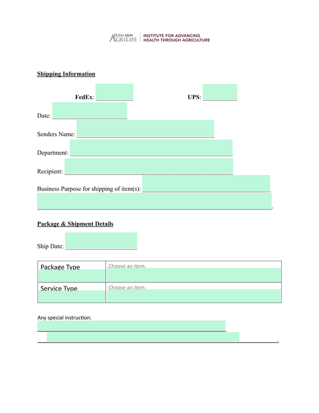 Shipping Information screenshot