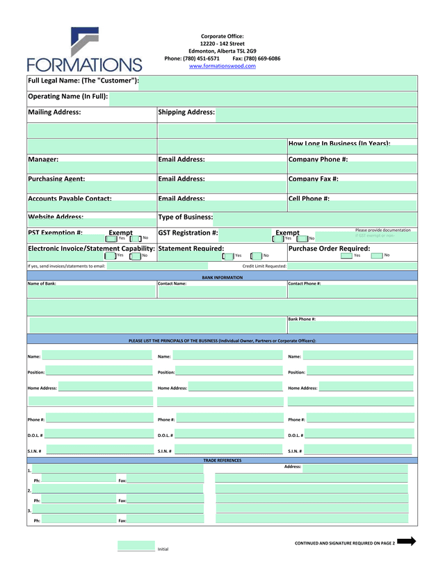Credit Application Form screenshot