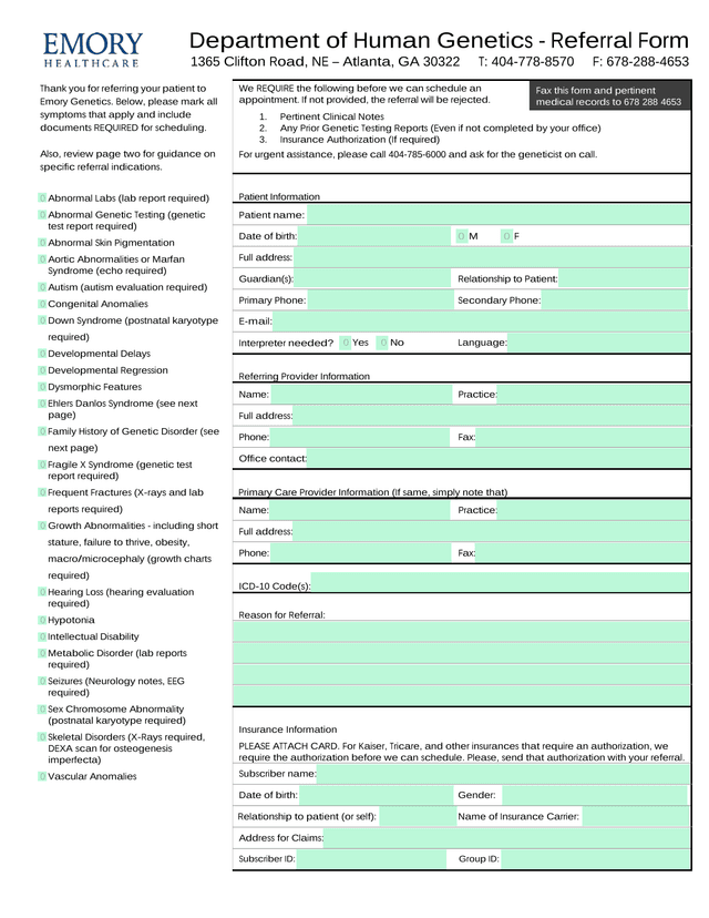 Department Of Human Genetics   Referral Form screenshot