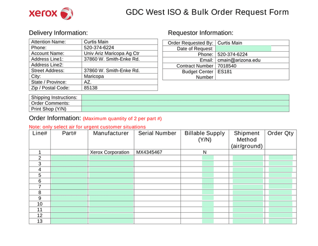 GDC West ISO  Bulk Order Request Form screenshot