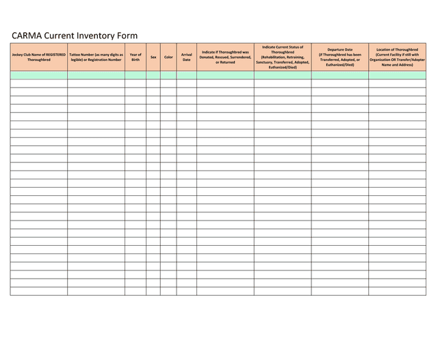 CARMA Current Inventory Form screenshot