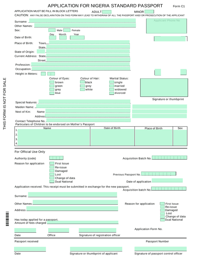 Application For Nigeria Standard Passport (Form C1) screenshot