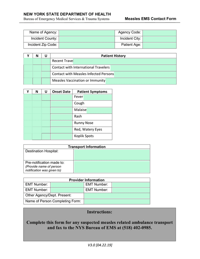 Measles EMS Contact Form screenshot