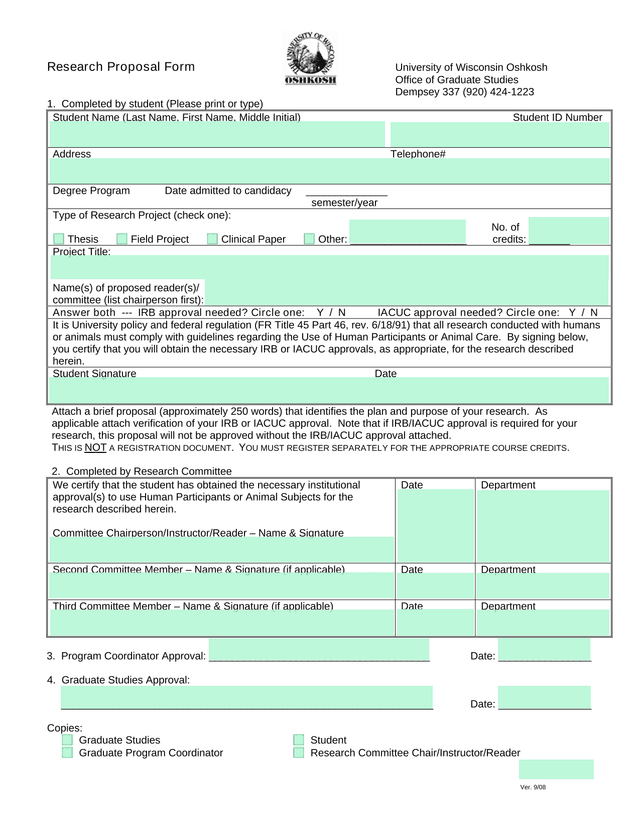 Research Proposal Form screenshot