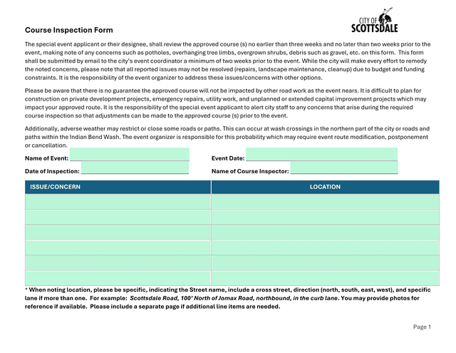 Course Inspection Form screenshot
