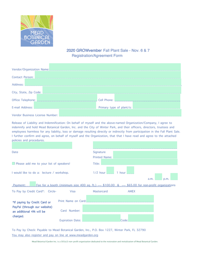 2020 GROWvember Fall Plant Sale   RegistrationAgreement Form screenshot