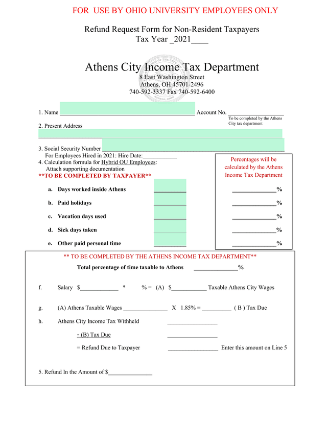 Refund Request Form For Non Resident Taxpayers screenshot