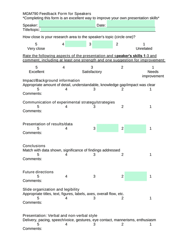 MGM790 Feedback Form For Speakers screenshot
