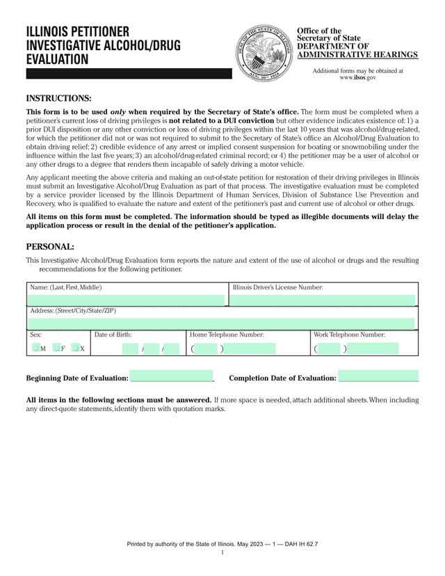 Illinois Petitioner Investigative AlcoholDrug Evaluation screenshot