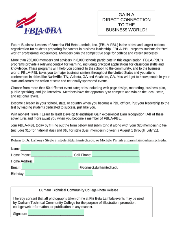 Future Business Leaders Of America Phi Beta Lambda (FBLA PBL) Membership Application screenshot