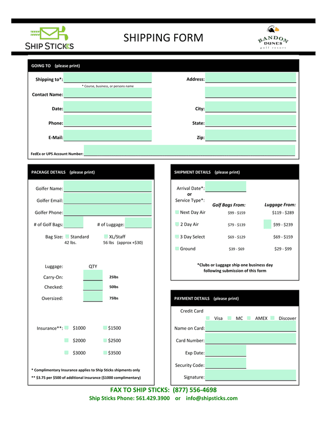 Ship Sticks Shipping Form screenshot