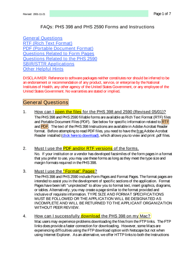 FAQs PHS 398 And PHS 2590 Forms And Instructions screenshot