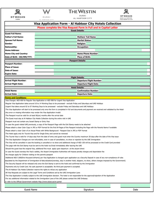 Tourist Visa Application Form screenshot