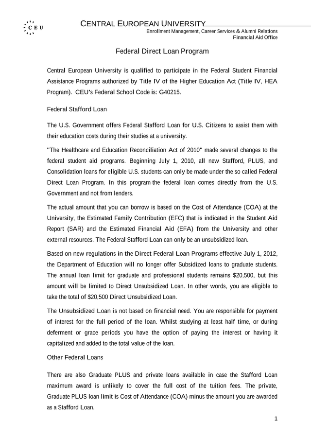 Federal Direct Loan Program screenshot