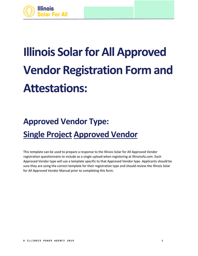 Illinois Solar For All Approved Vendor Registration Form And Attestations screenshot