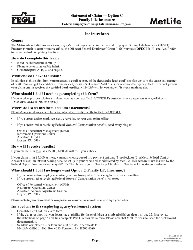 Statement Of Claim  Option C Family Life Insurance screenshot