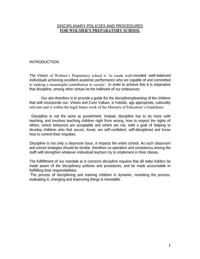DISCIPLINARY POLICIES AND PROCEDURES FOR WOLMERS PREPARATORY SCHOOL screenshot