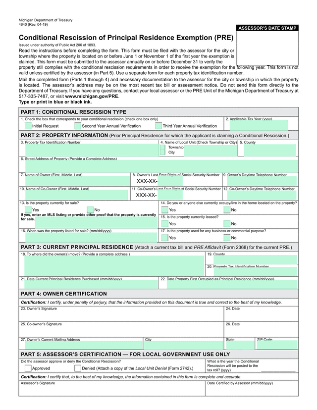Conditional Rescission Of Principal Residence Exemption (PRE) screenshot