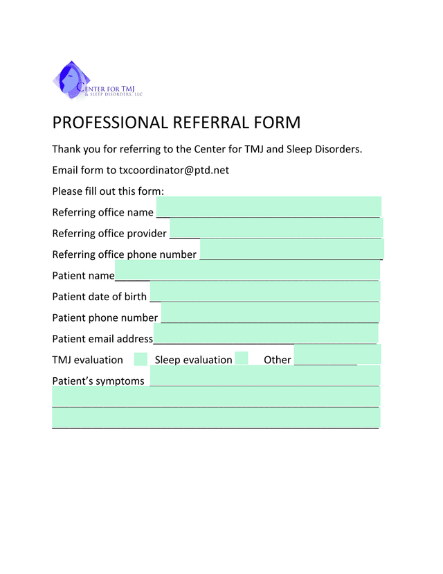 Professional Referral Form screenshot