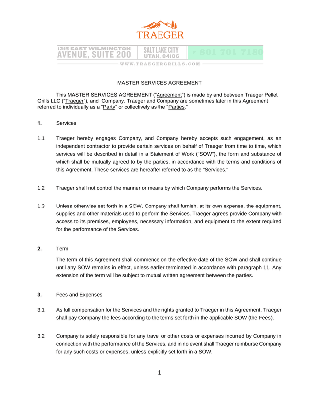 Master Services Agreement screenshot